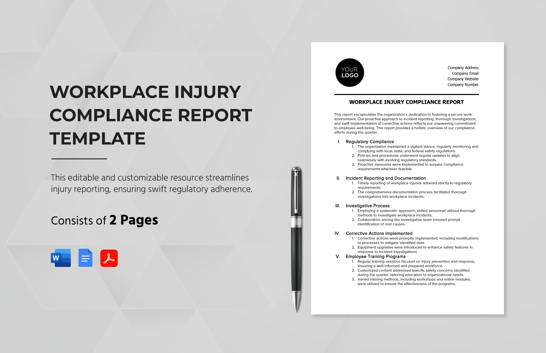 Workplace Injury Compliance Report Template
