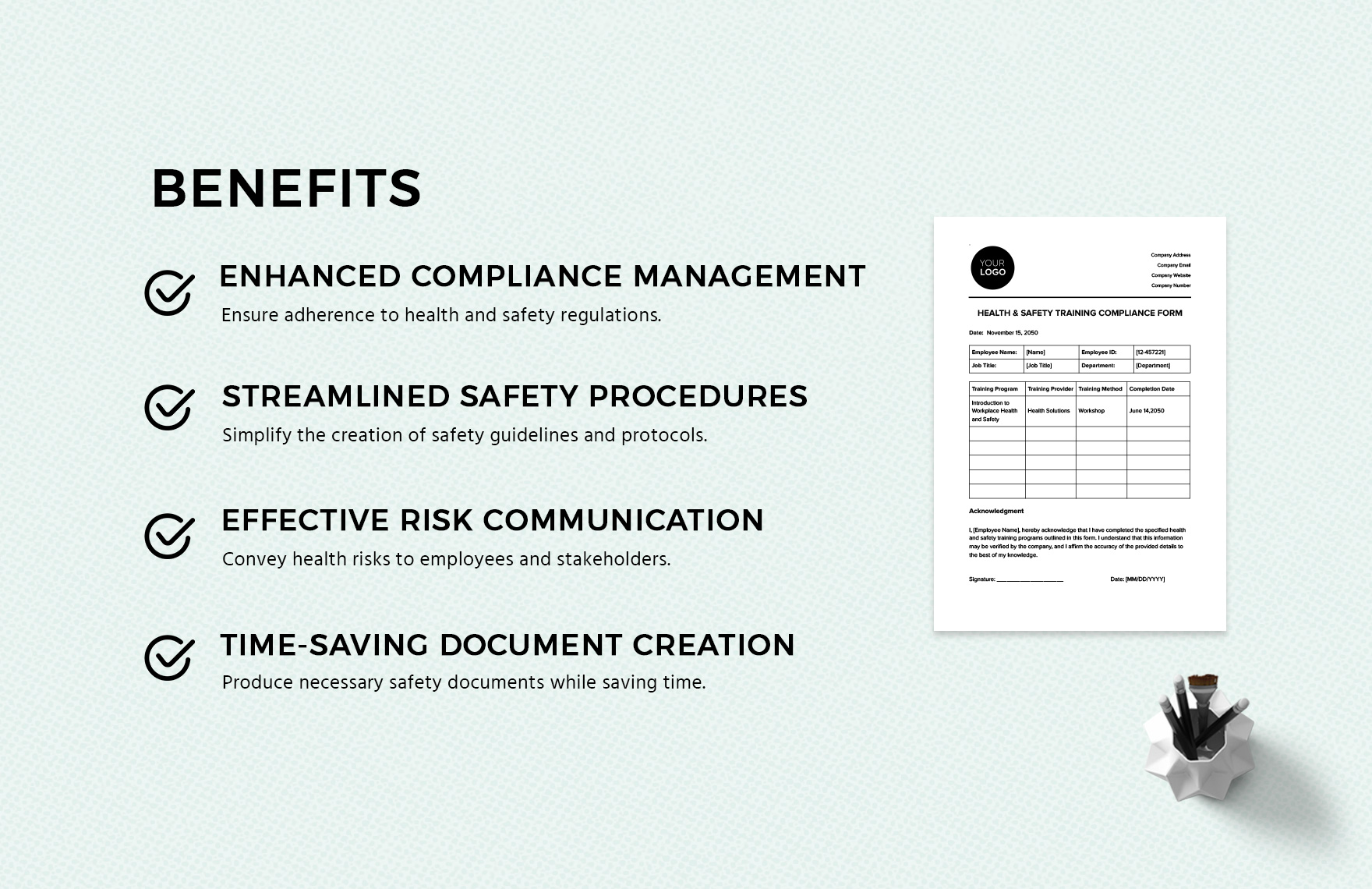 Health & Safety Training Compliance Form Template