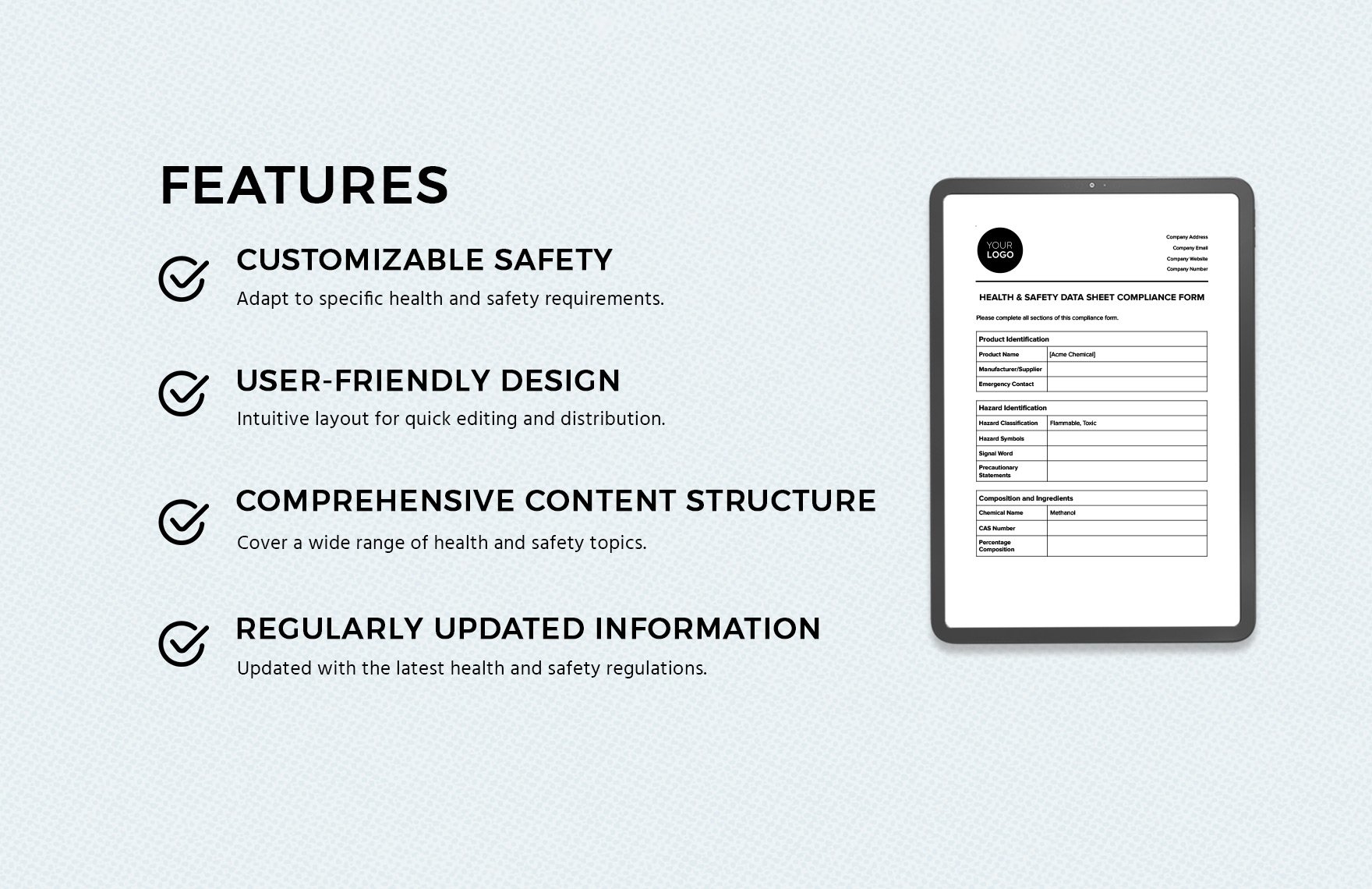 Health & Safety Data Sheet Compliance Form Template
