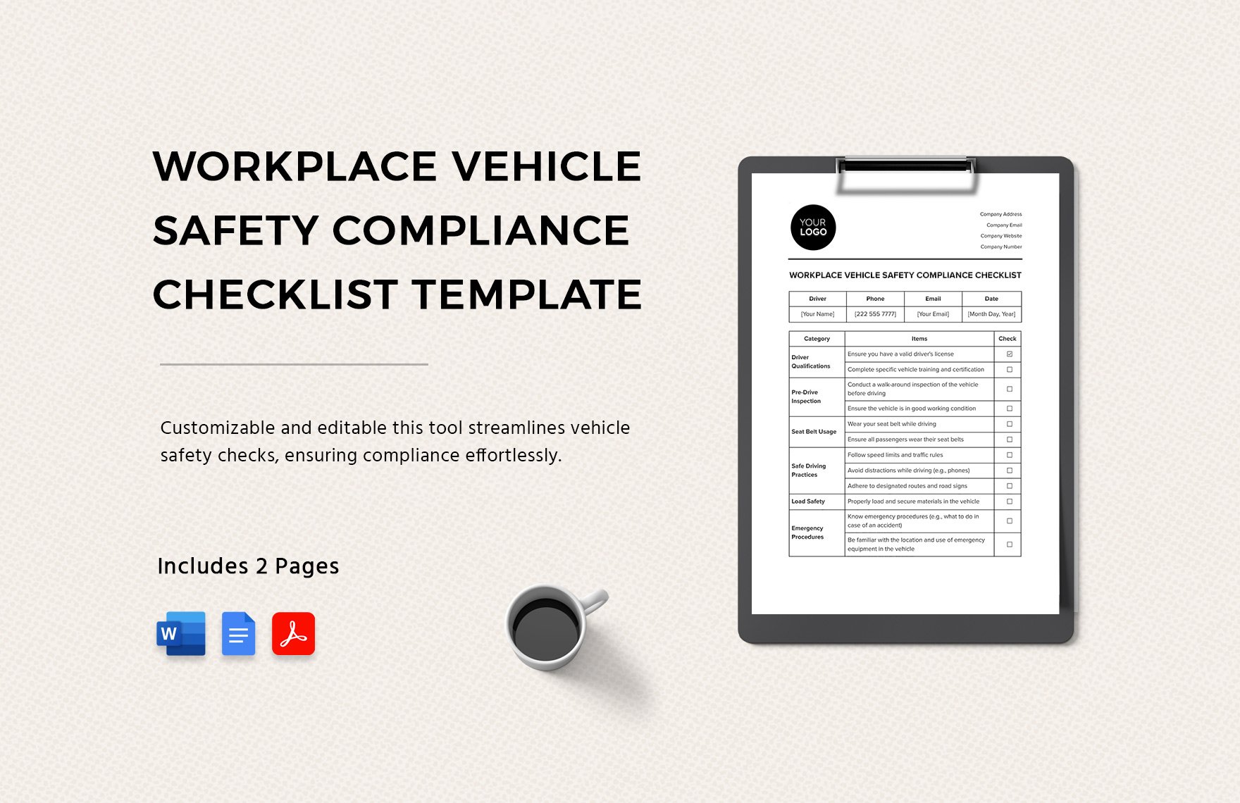 Workplace Vehicle Safety Compliance Checklist Template