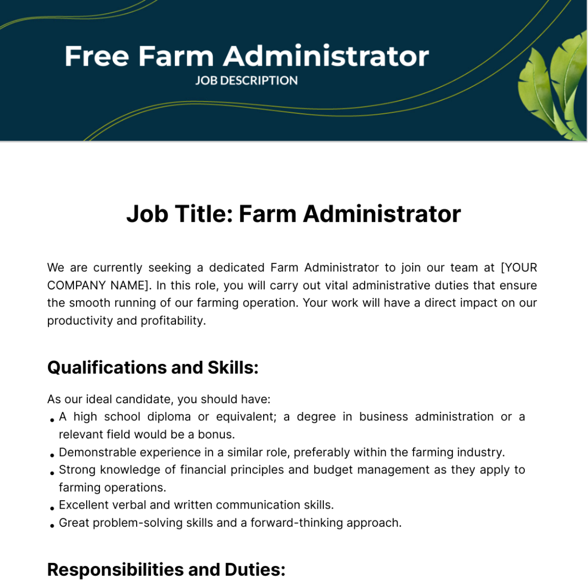 FREE Farming Job Description Templates Examples Edit Online 