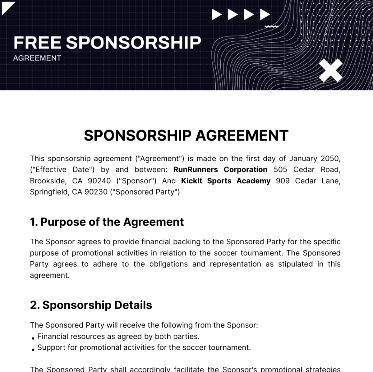 Free Sponsorship Agreement Template