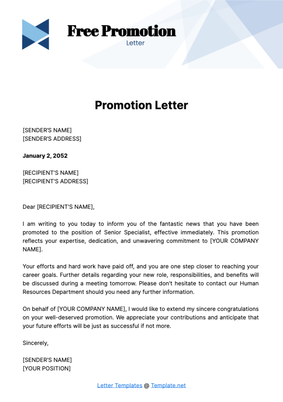 Free Promotion Letter Template