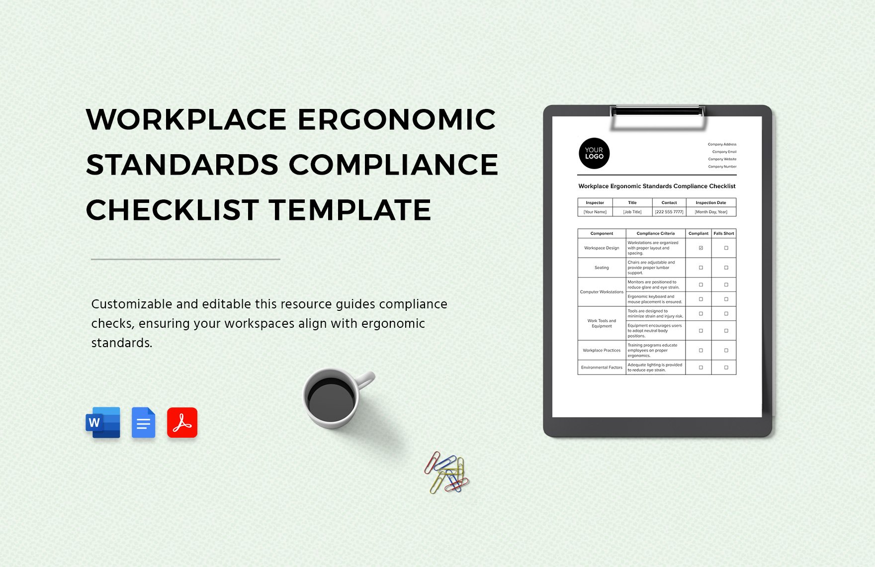 Workplace Ergonomic Standards Compliance Checklist Template