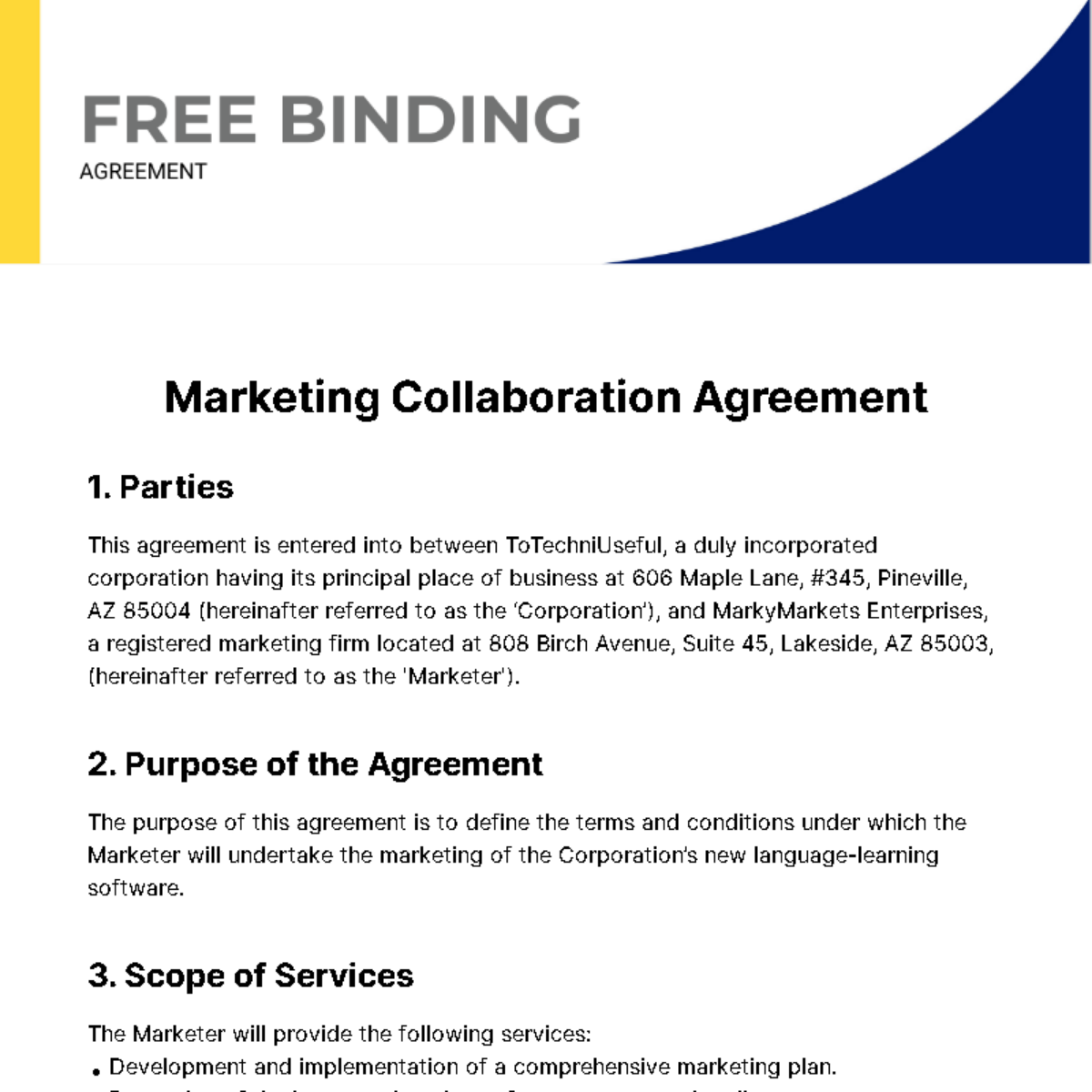 Free Binding Agreement Template