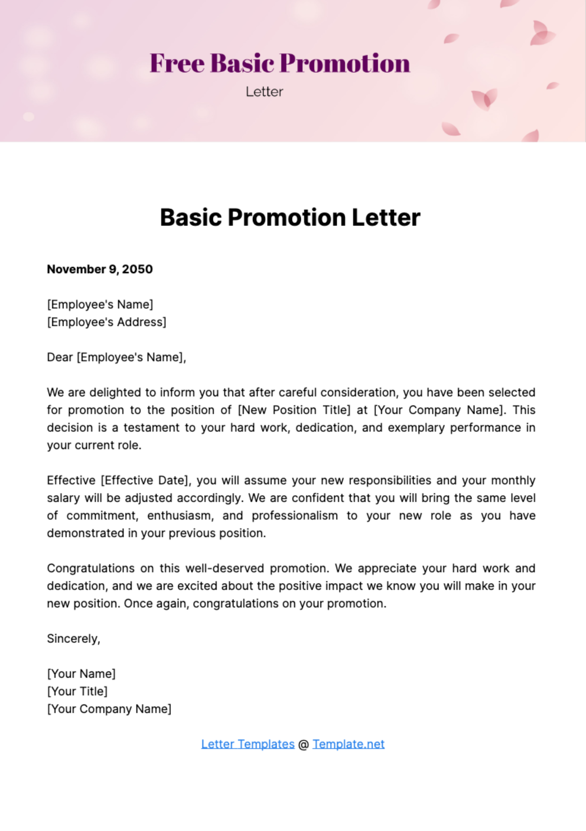 Free Basic Promotion Letter Template
