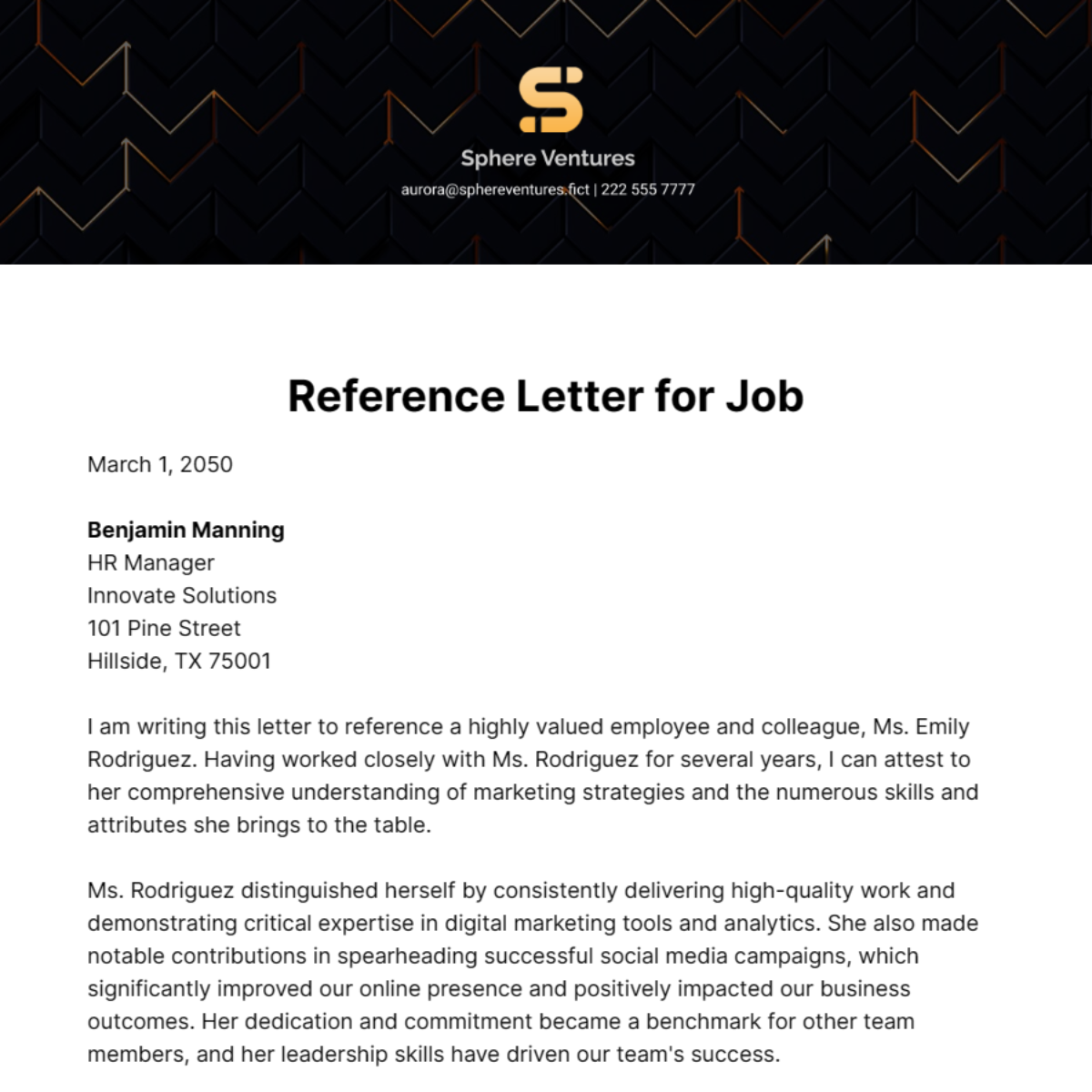 Reference Letter for Job Template
