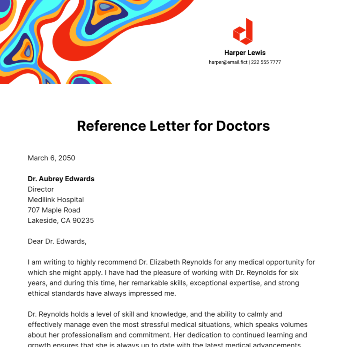 Reference Letter for Doctors Template