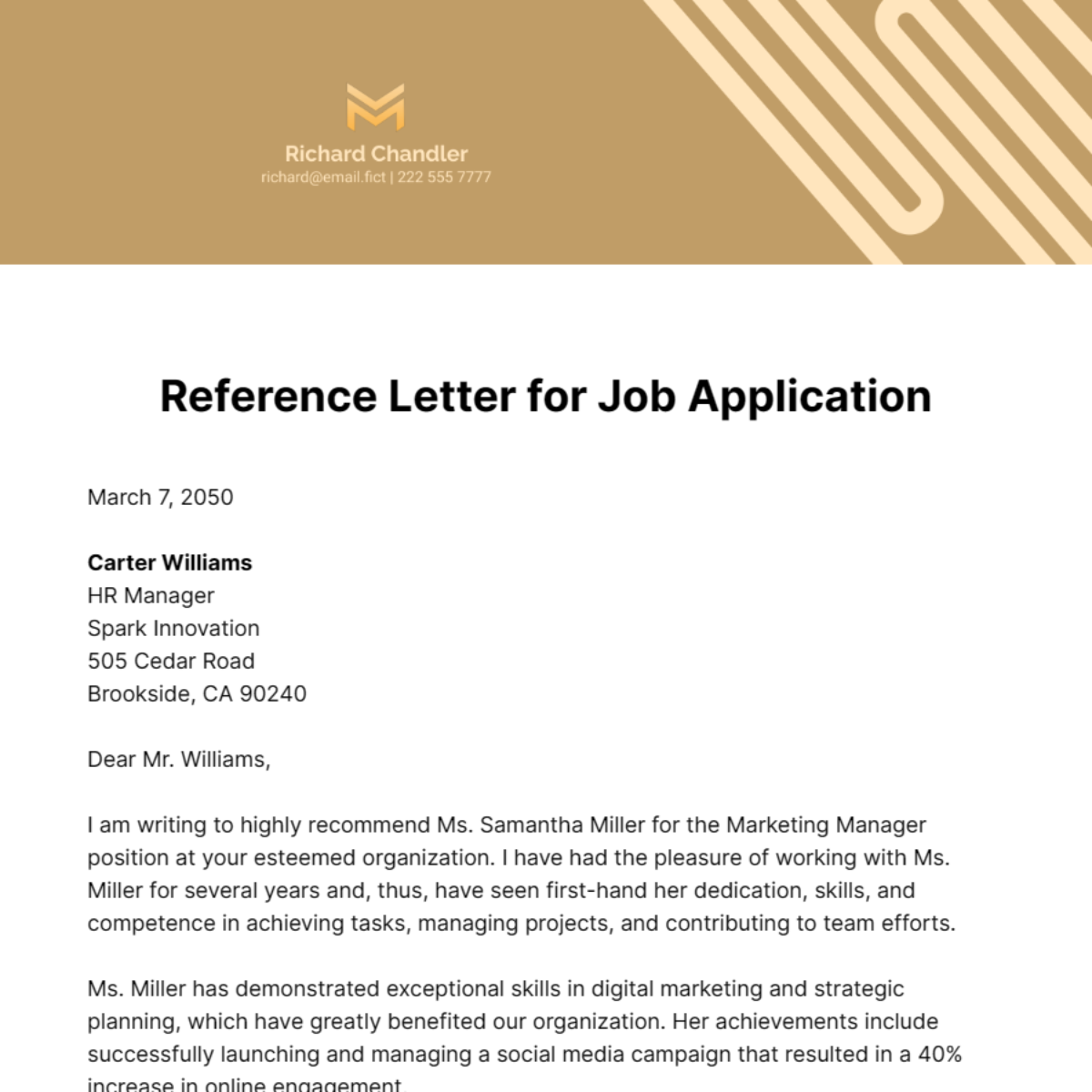 Reference Letter for Job Application Template