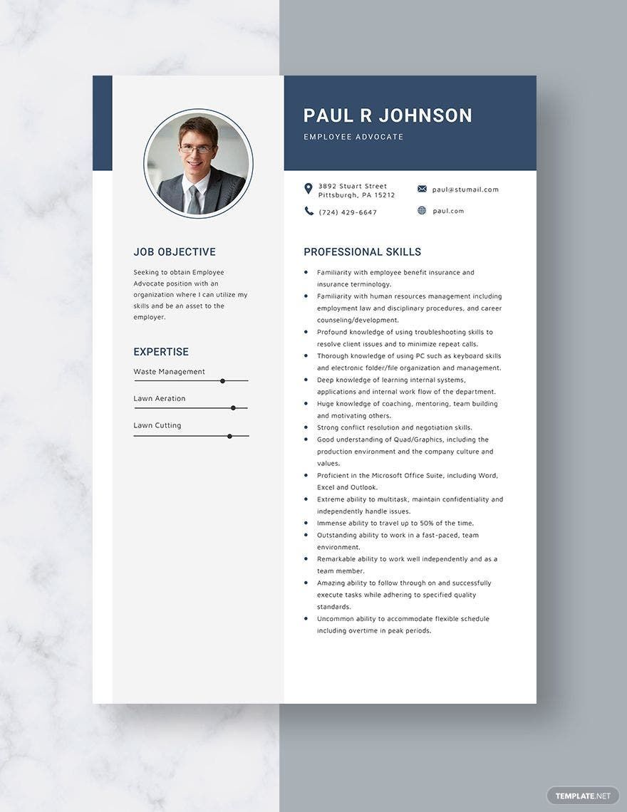 Employee Advocate Resume in Word, Apple Pages