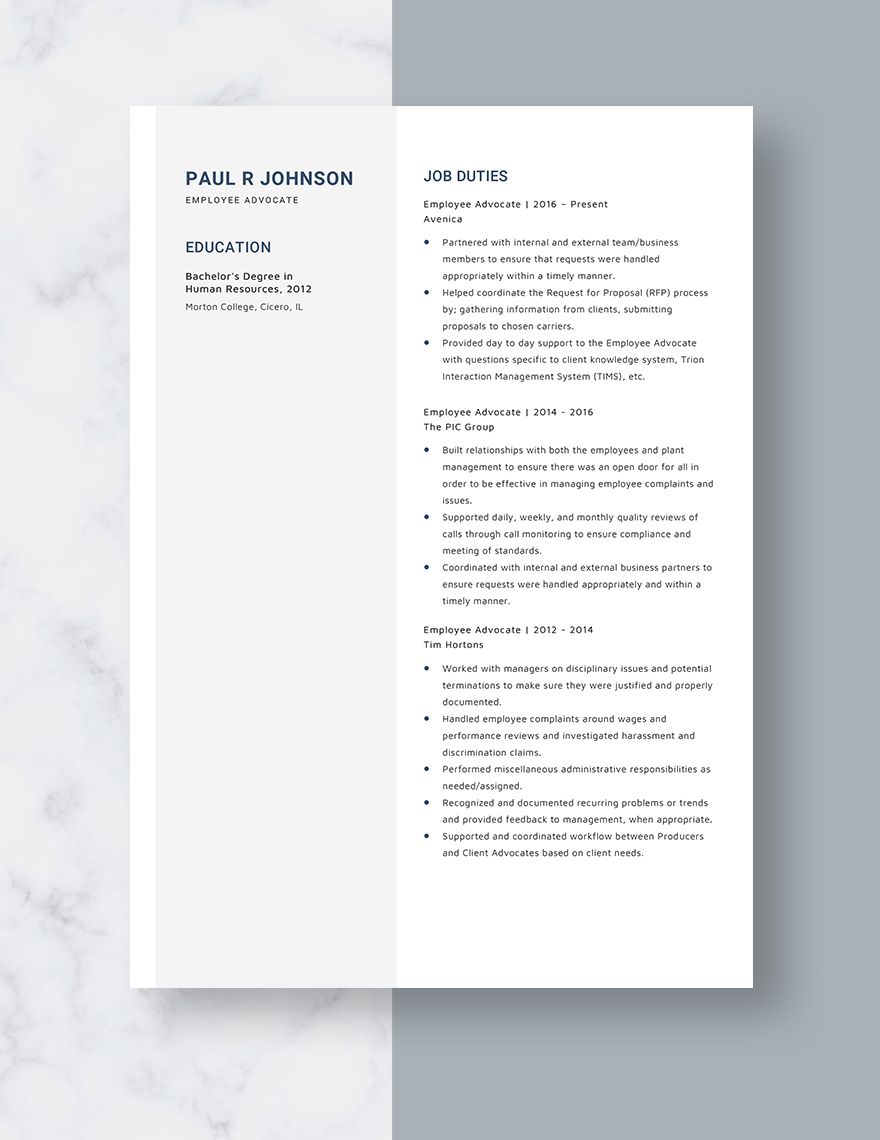 Employee Advocate Resume