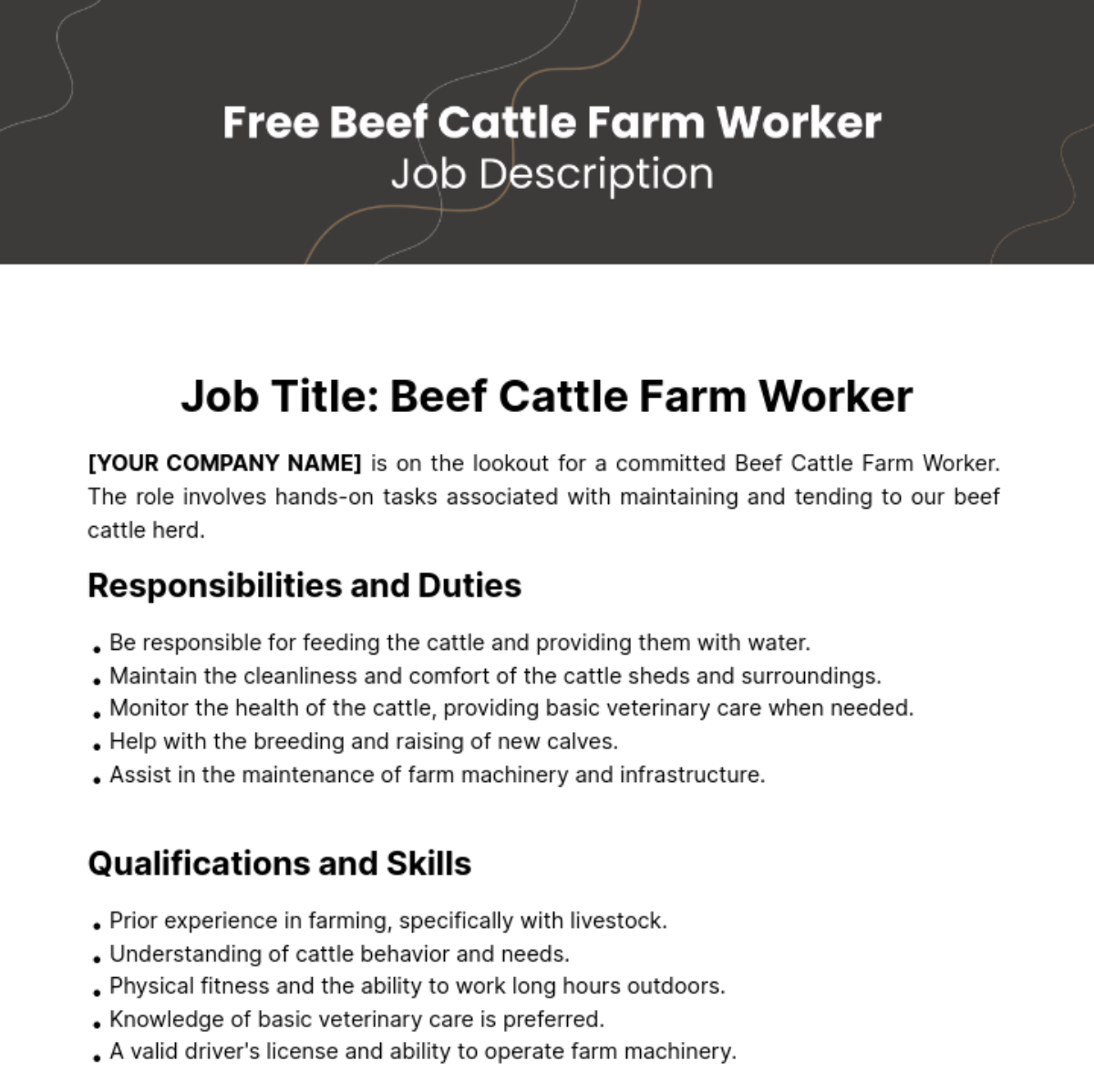 Beef Cattle Farm Worker Job Description Template