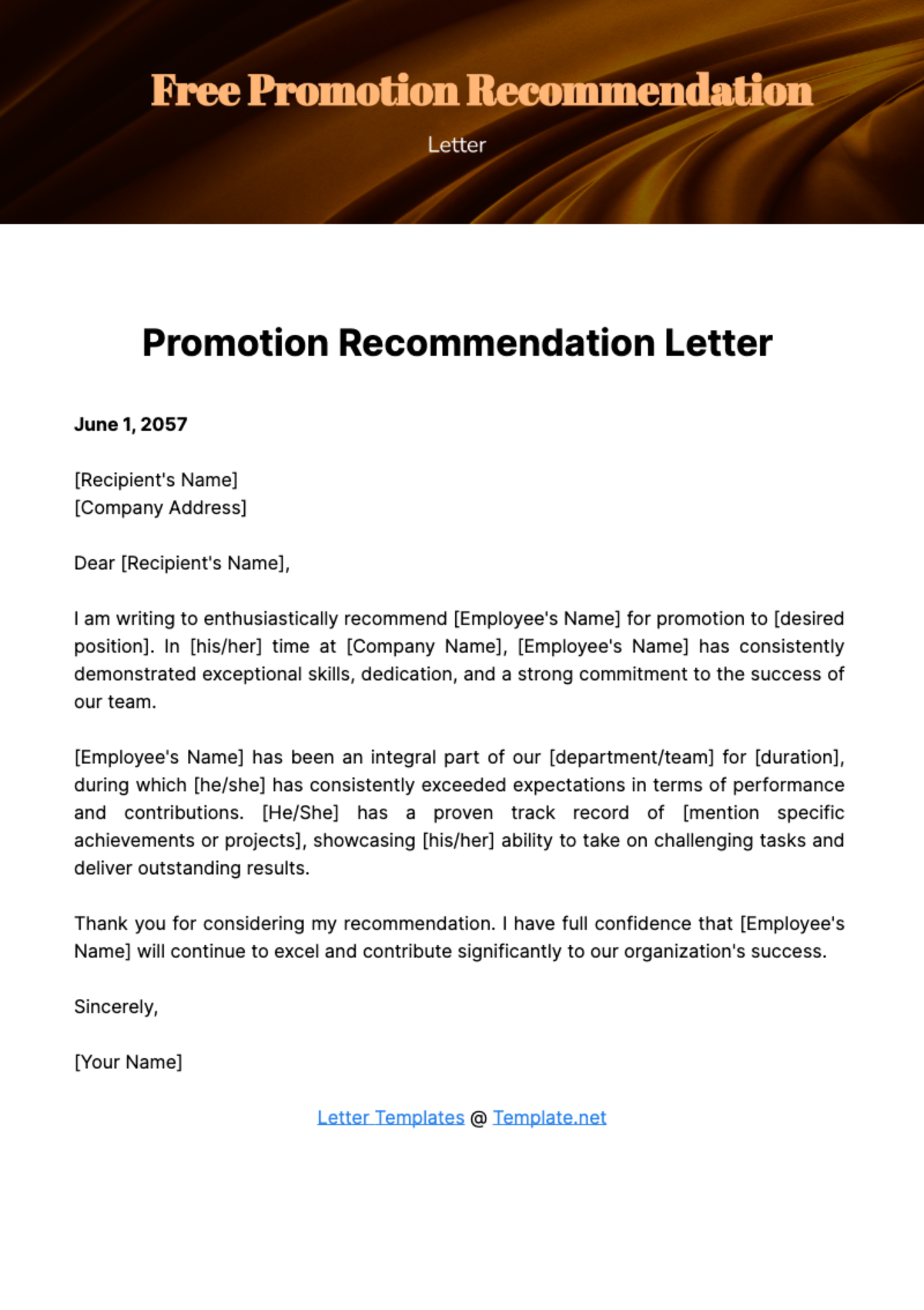 Free Promotion Recommendation Letter Template