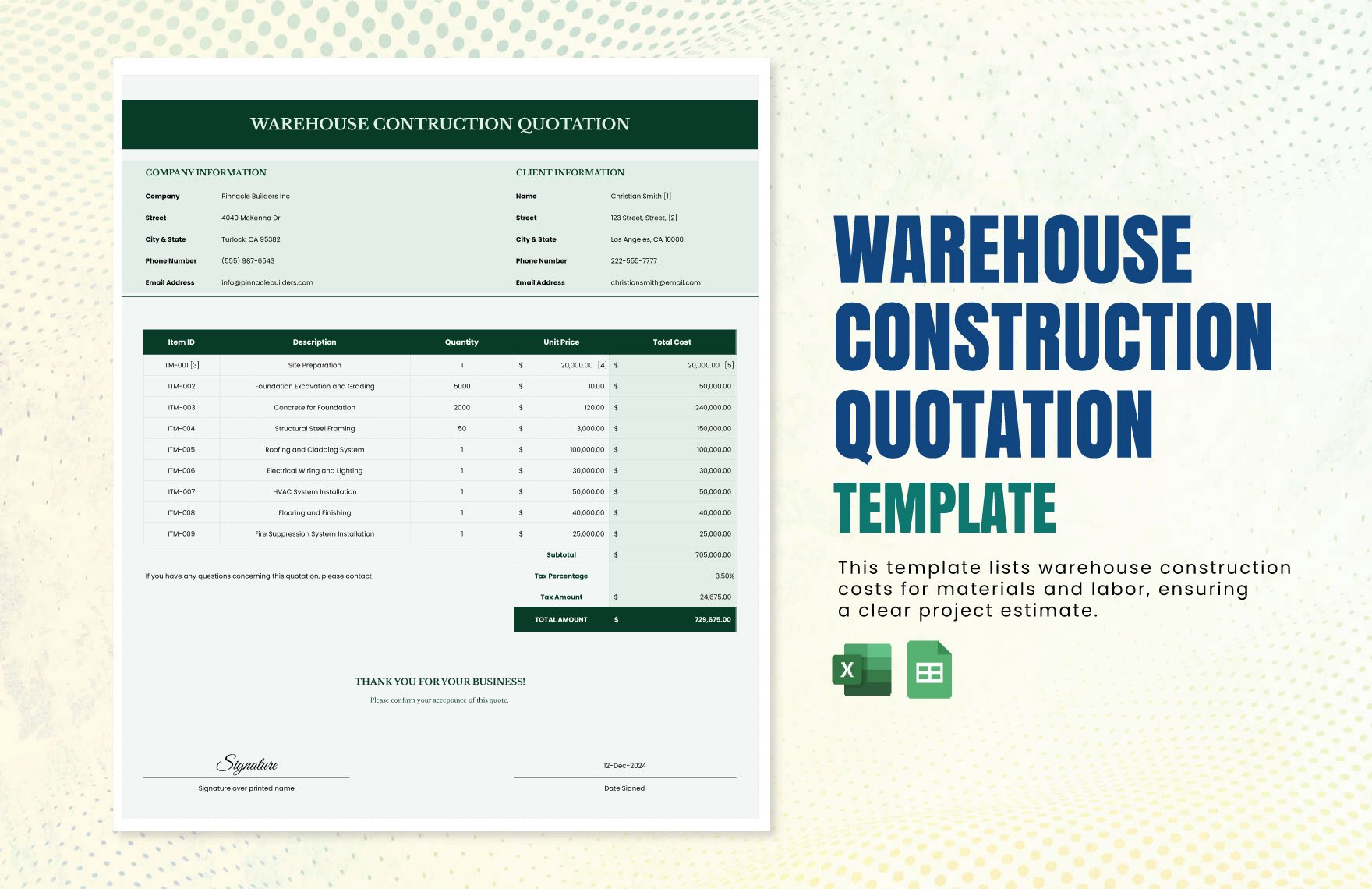 Warehouse Construction Quotation Template