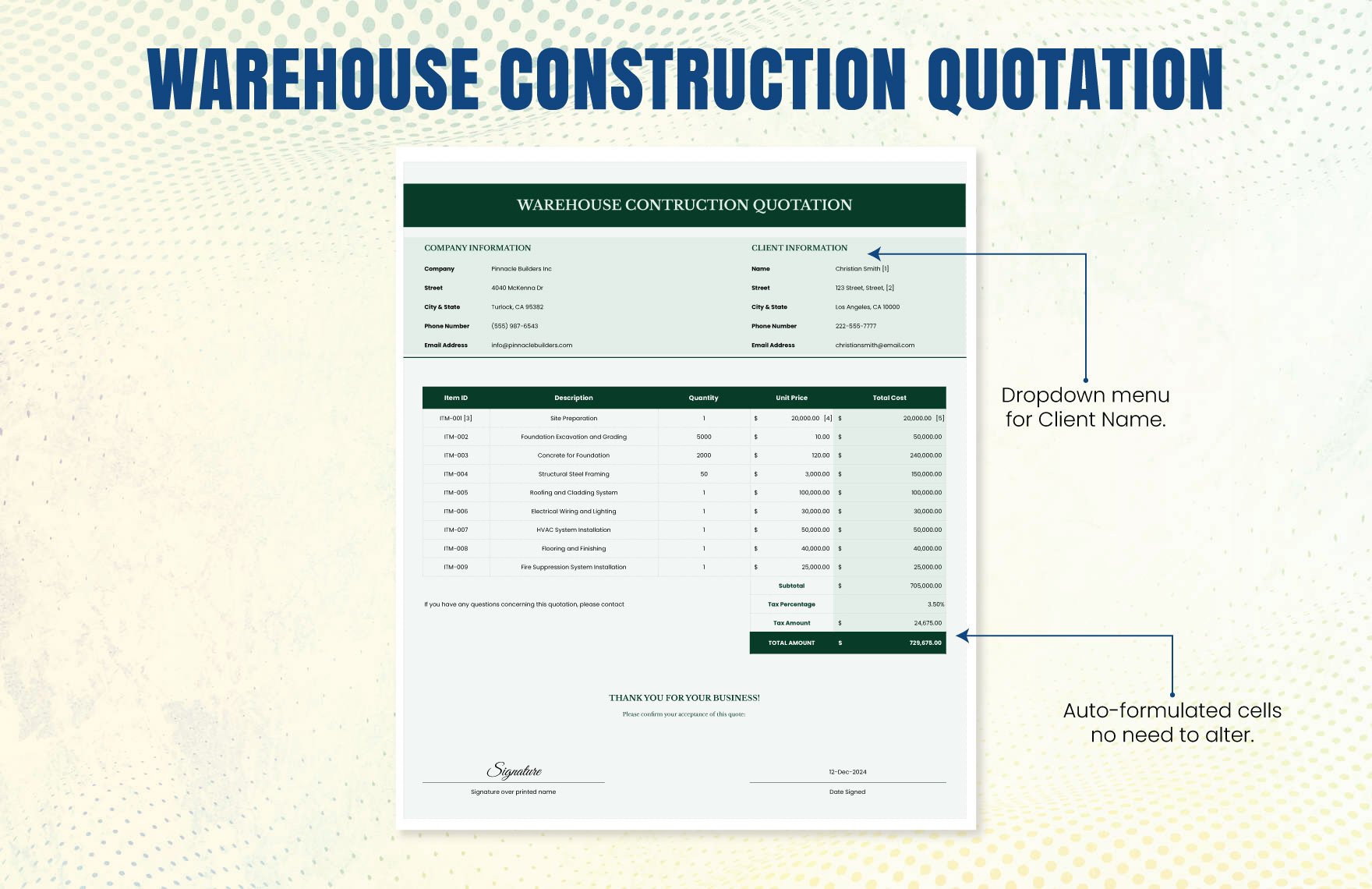 Warehouse Construction Quotation Template