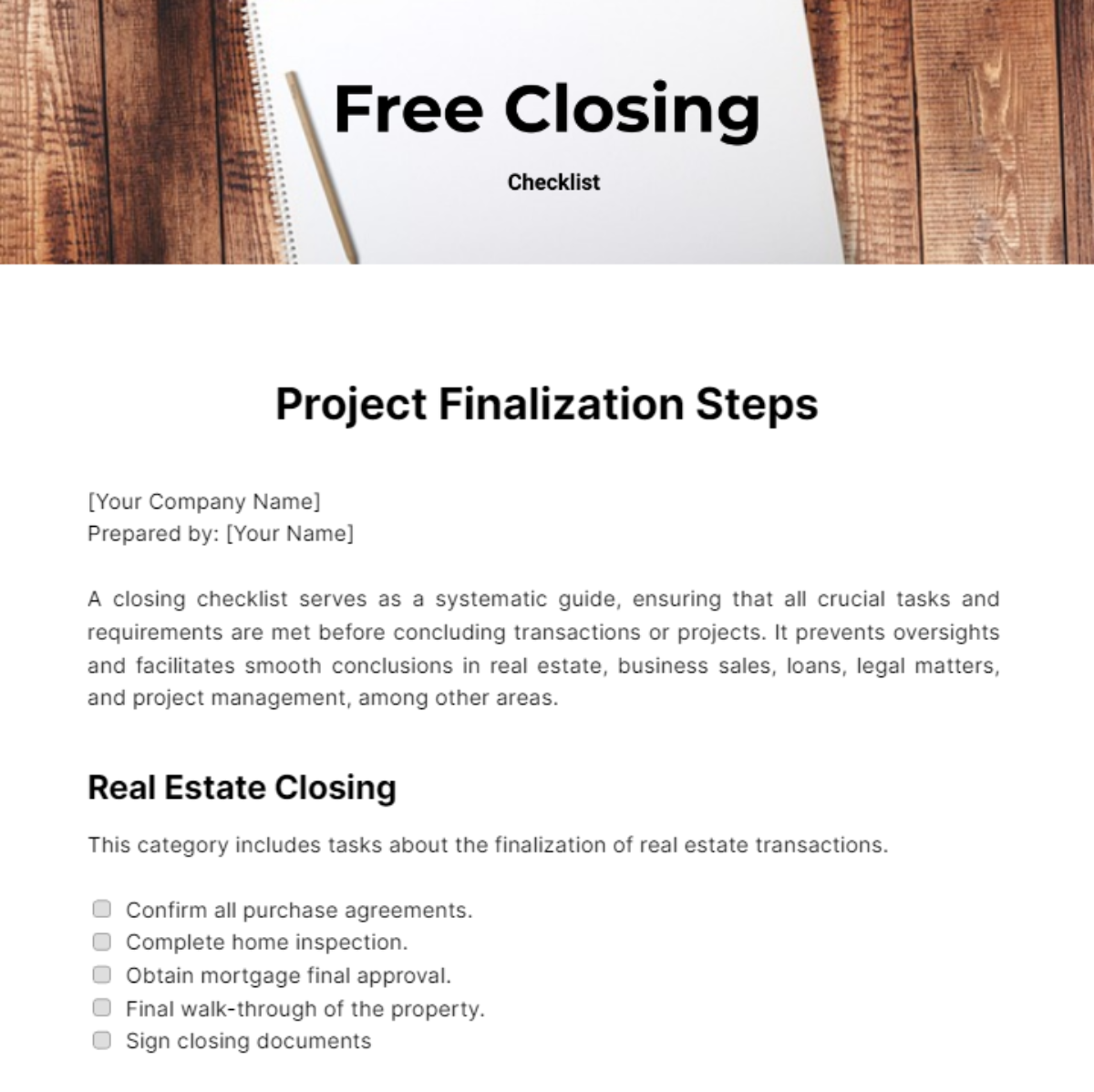 Closing Checklist Template - Edit Online & Download