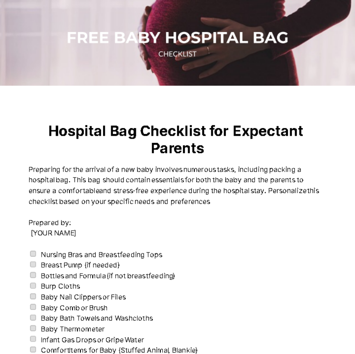 Baby Hospital Bag Checklist Template