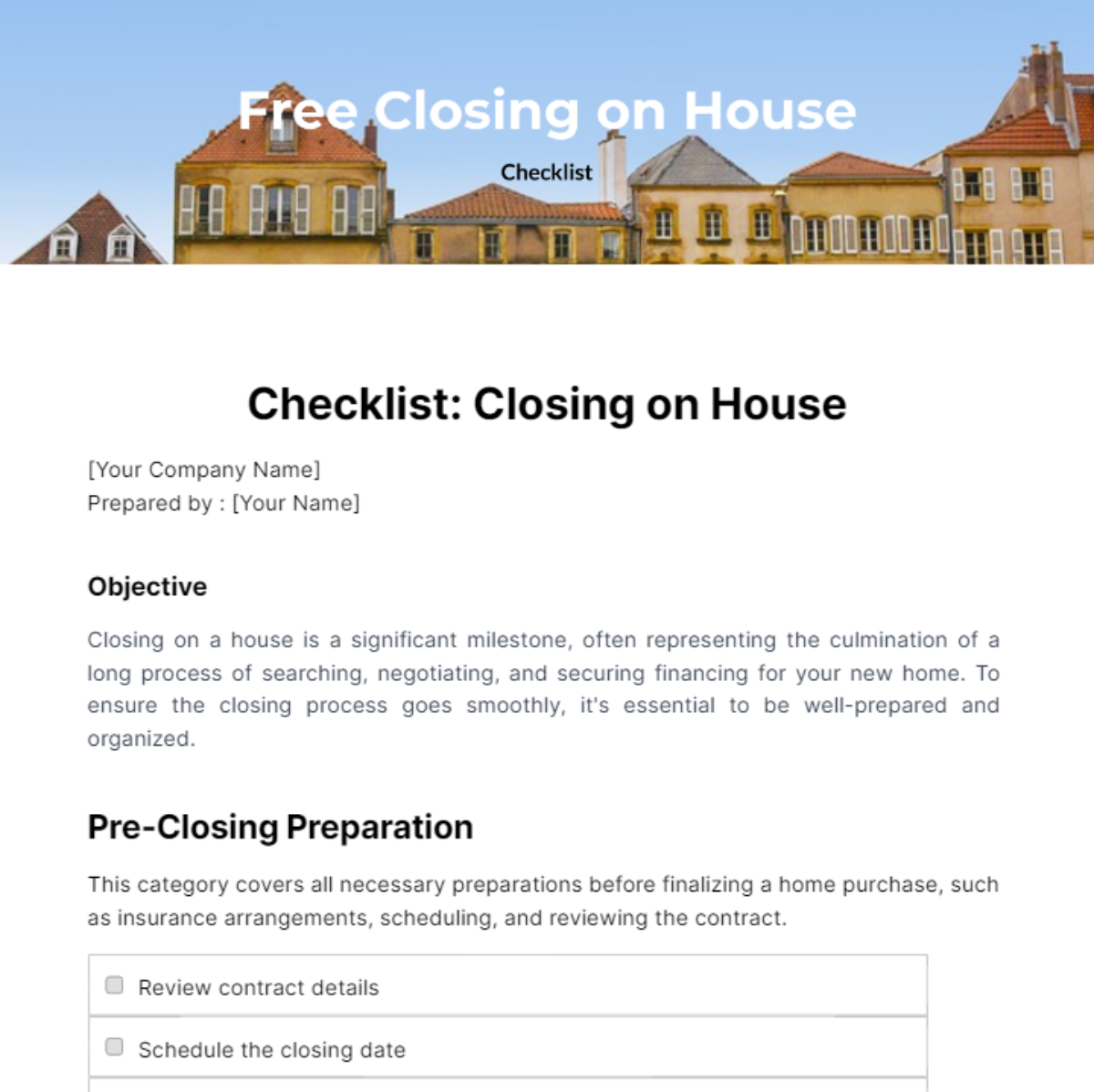 Closing on House Checklist Template