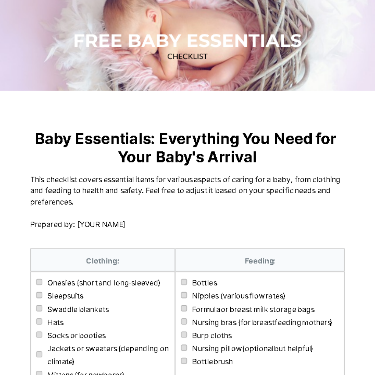 Baby Essentials Checklist Template