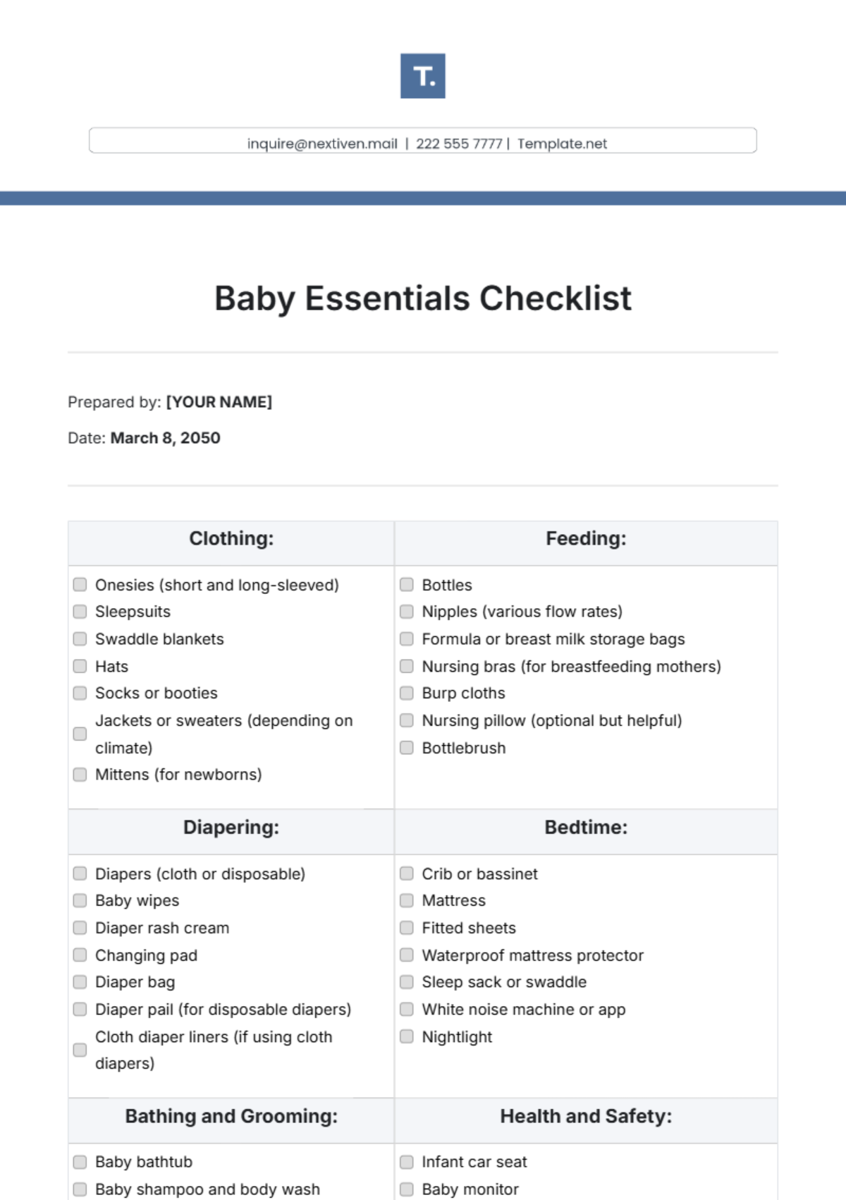 Baby Essentials Checklist Template - Edit Online & Download