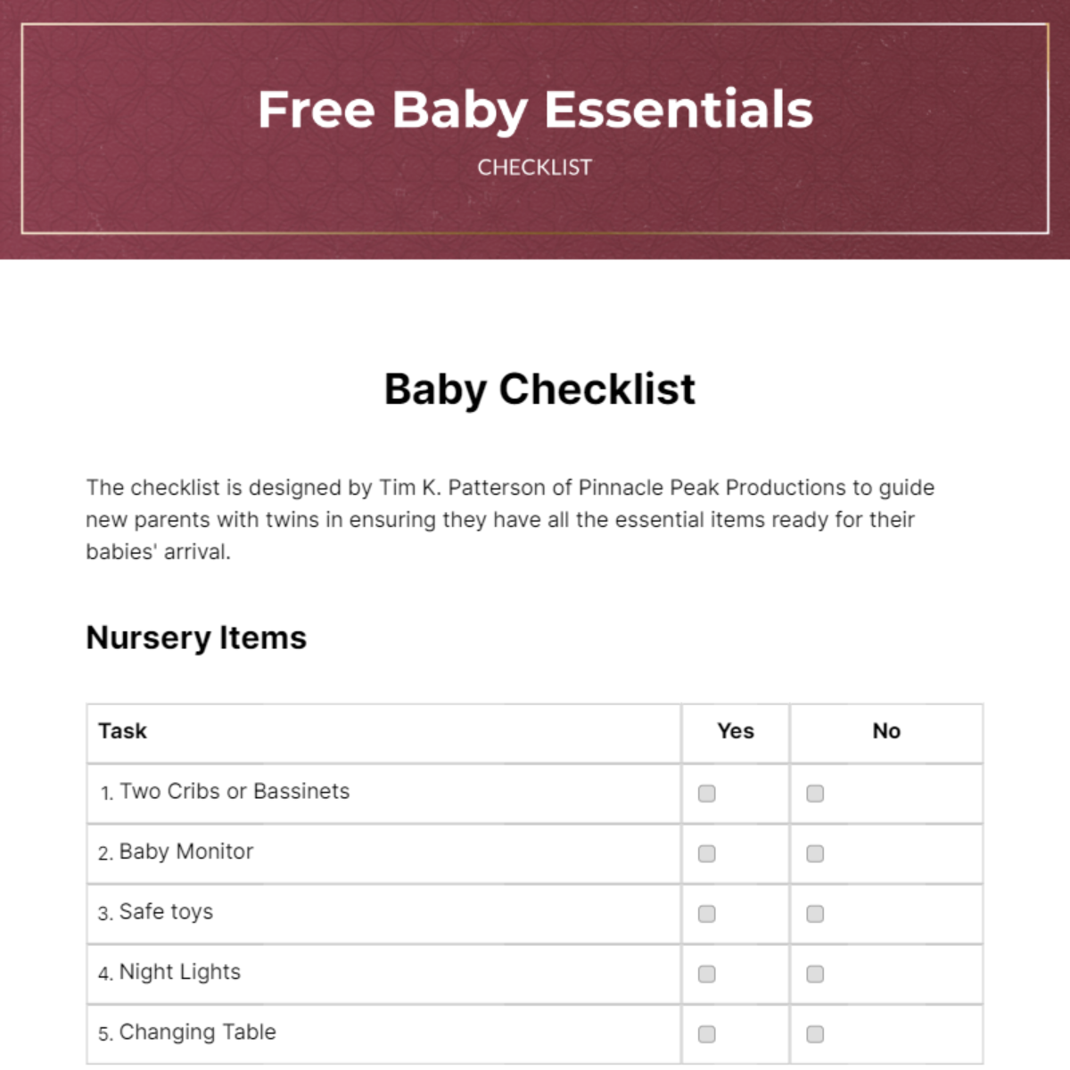 FREE Baby Checklist Templates &amp; Examples - Edit Online &amp; Download ...