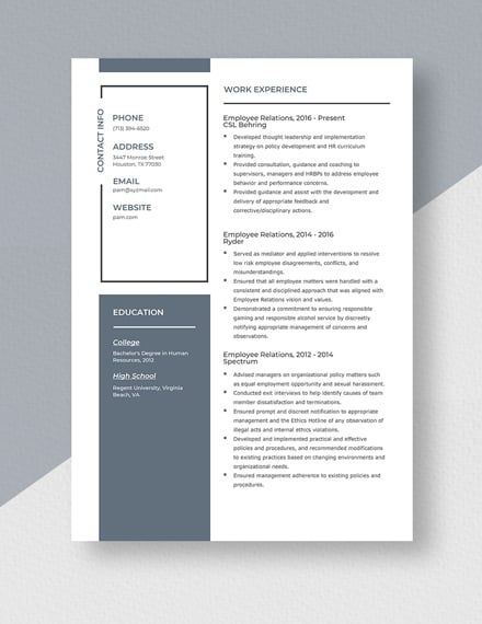 Employee Relations Resume  Template