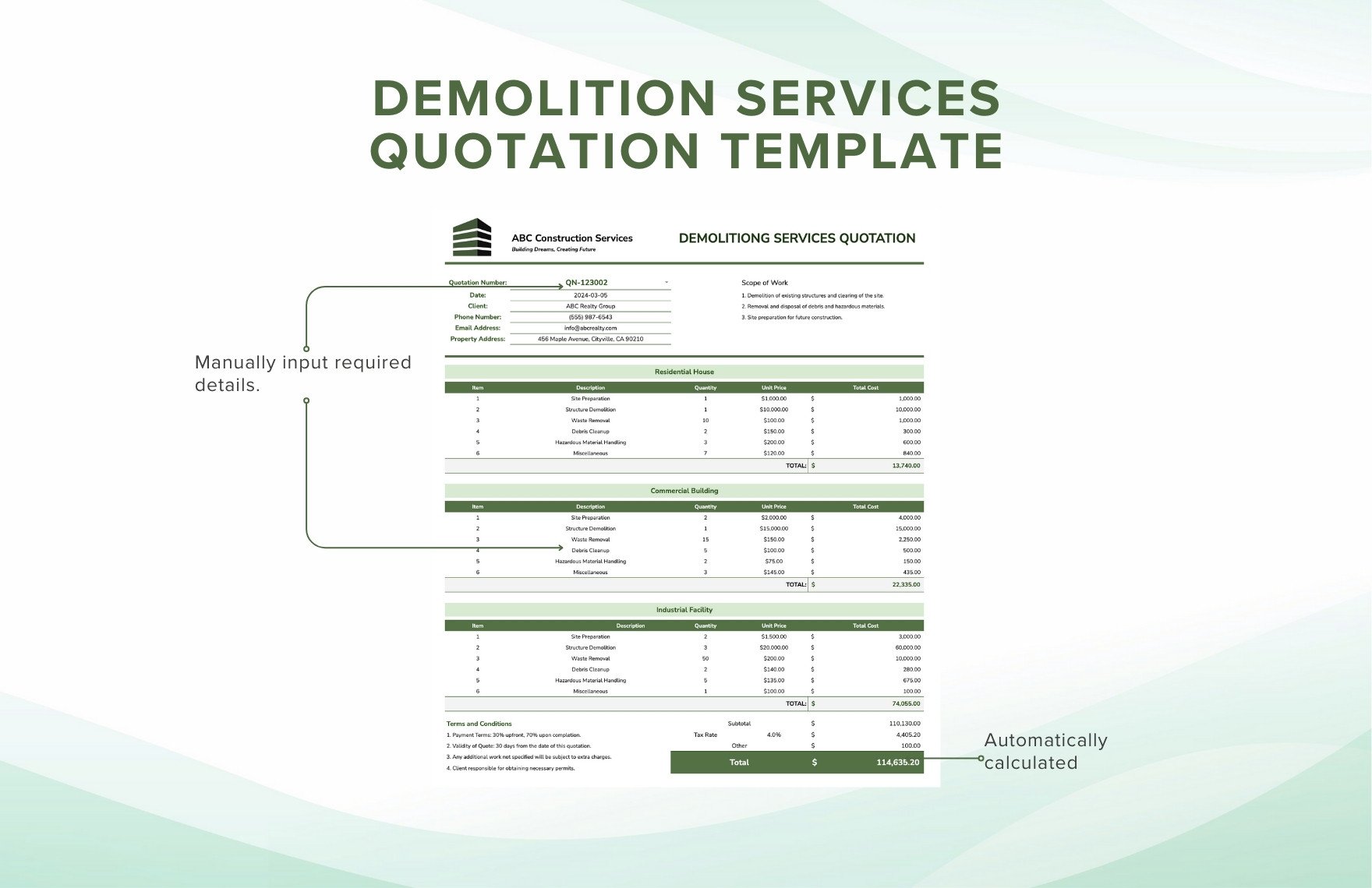 Demolition Services Quotation Template