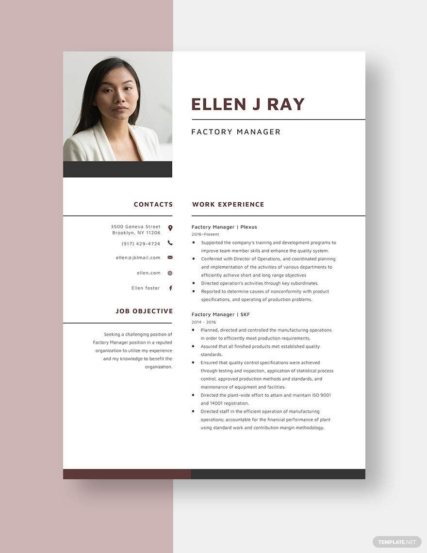 Free Factory Manager Resume in Word, Apple Pages