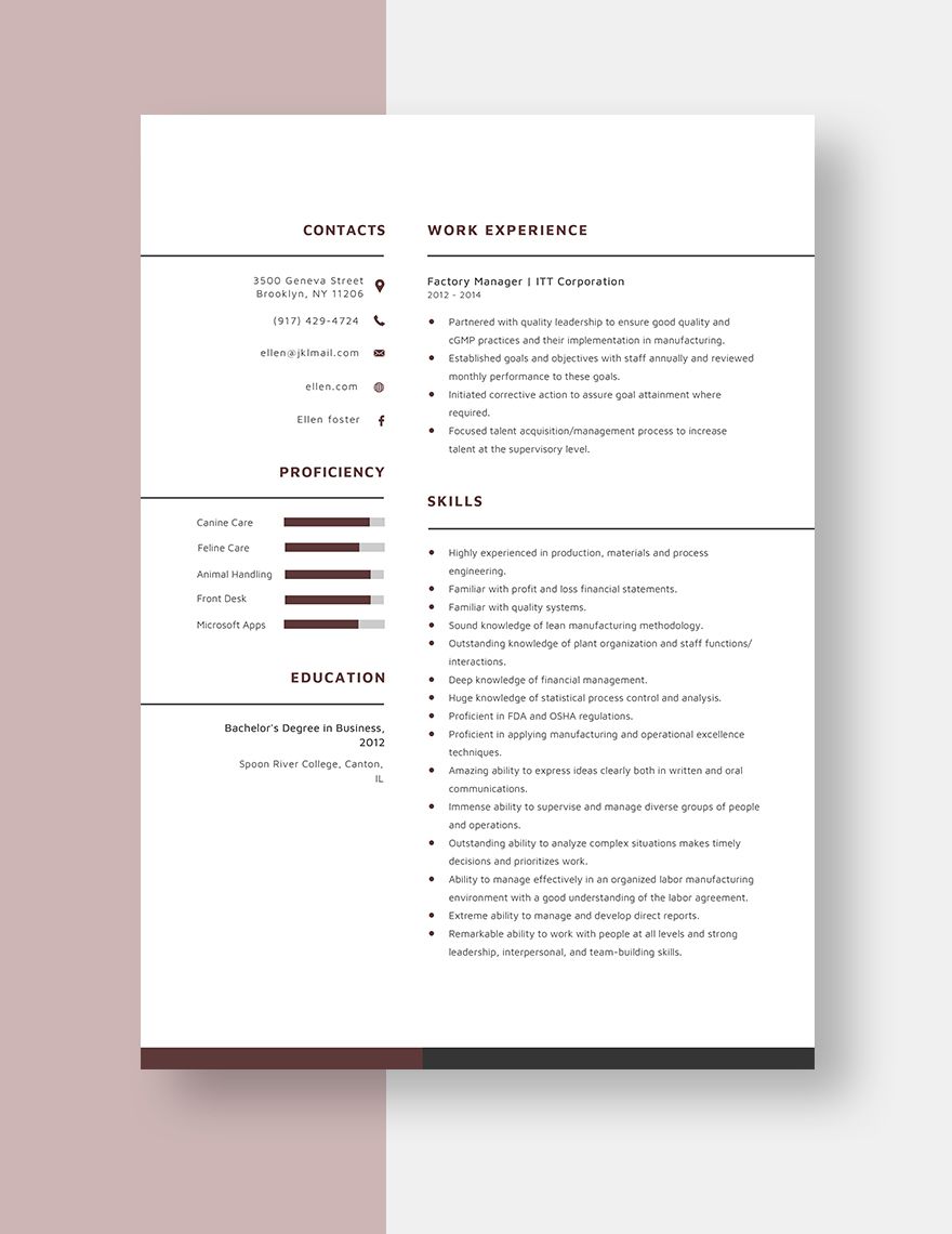 Factory Manager Resume