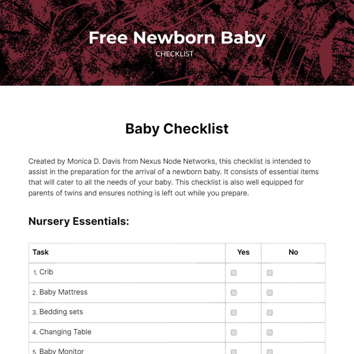 FREE Baby Checklist Templates & Examples - Edit Online & Download ...