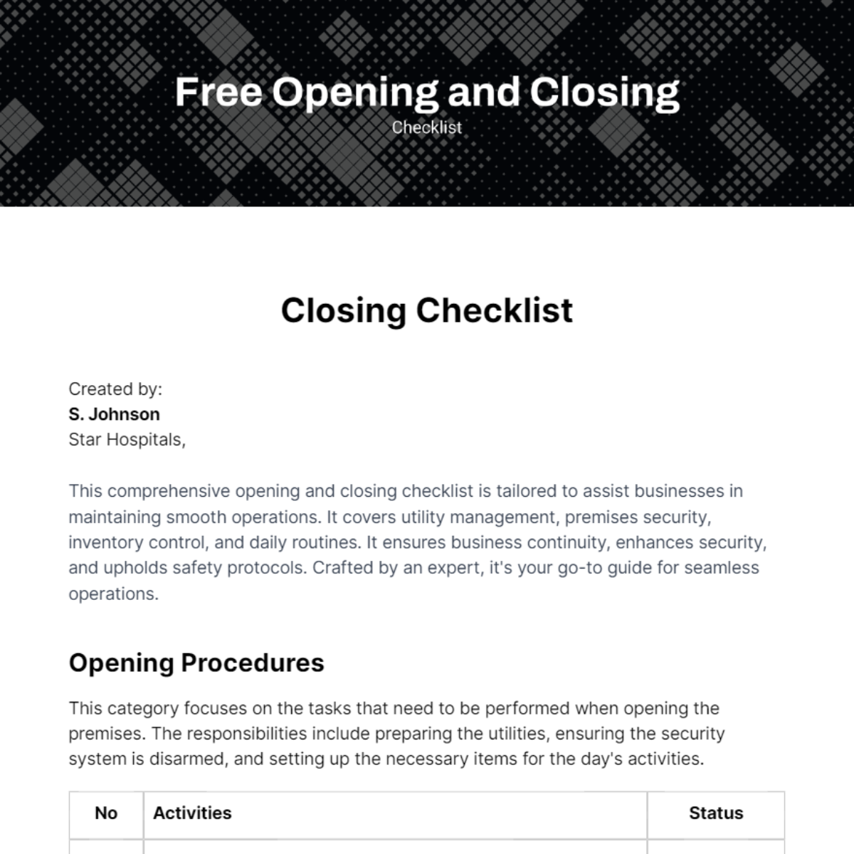 Free Closing Checklist Templates And Examples Edit Online And Download 7624