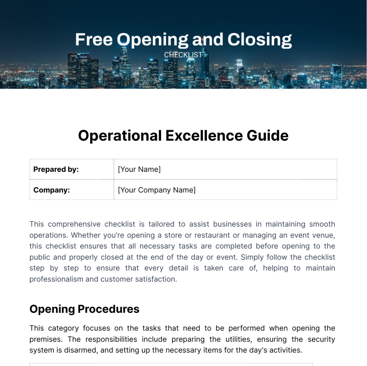 Opening and Closing Checklist Template