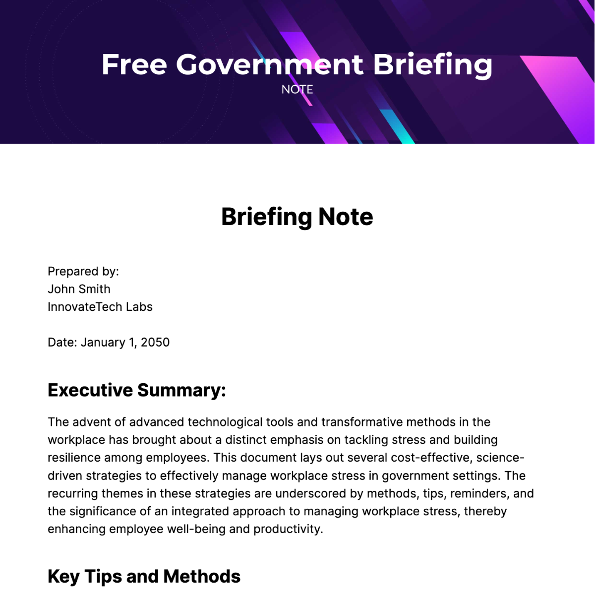 Government Briefing Note Template