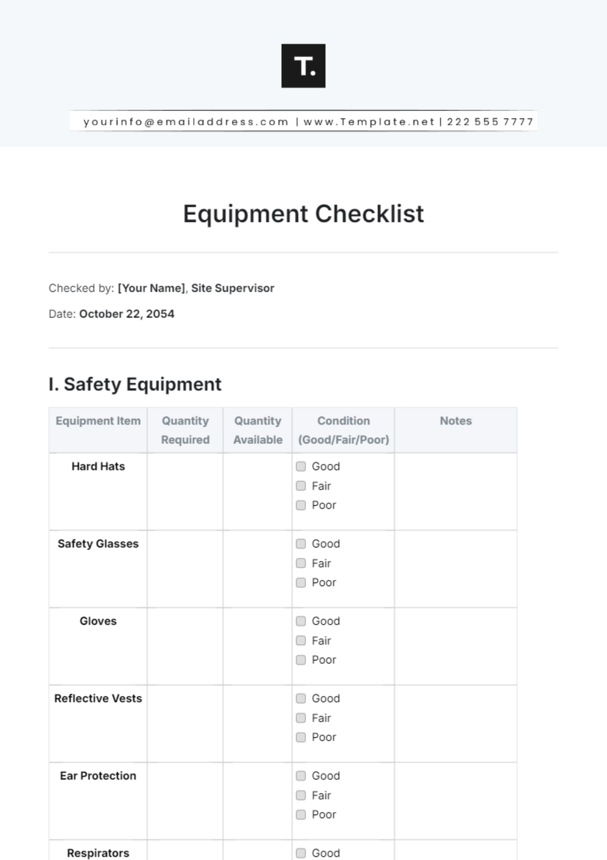 Equipment Checklist Template - Edit Online & Download