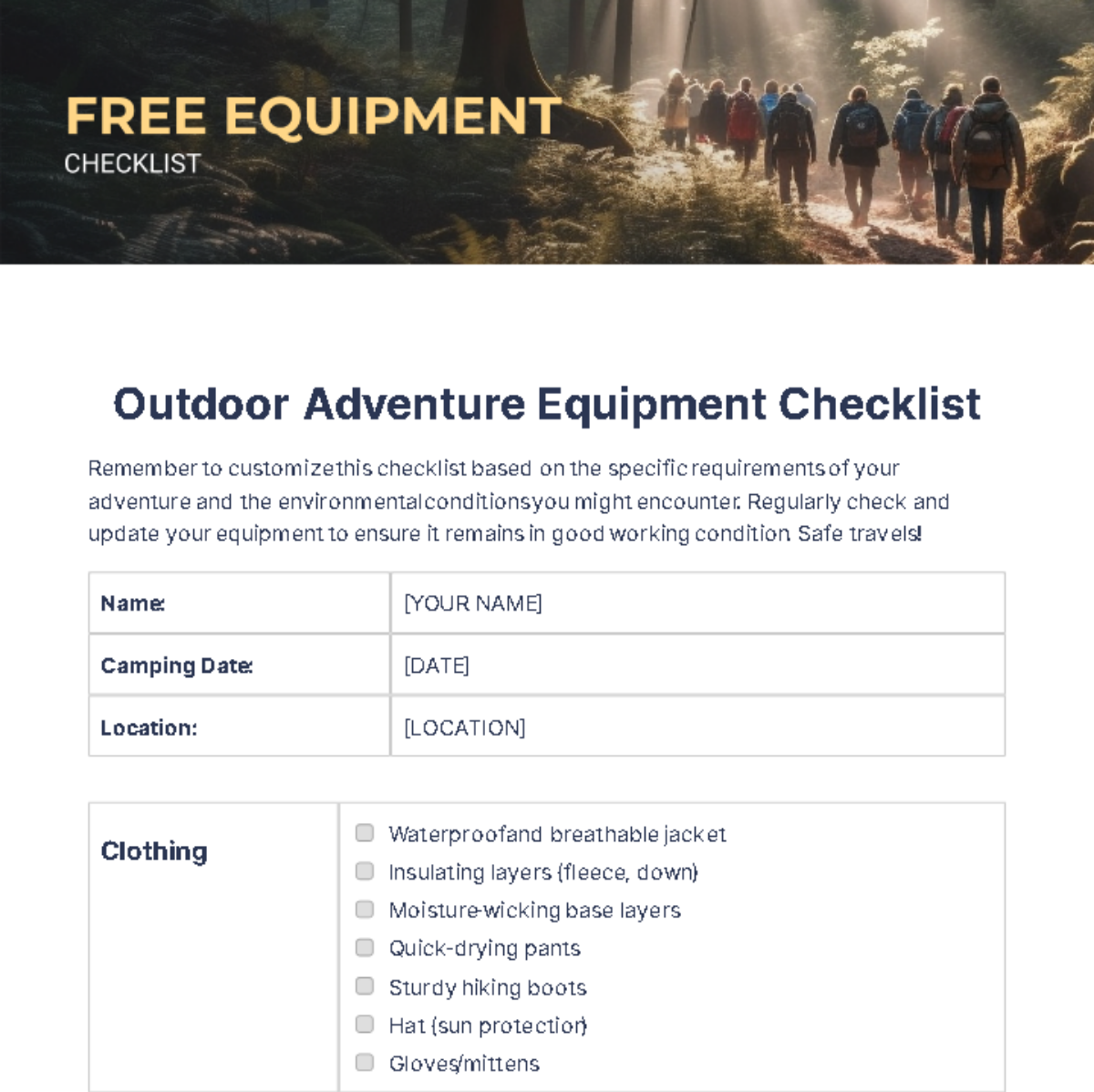 Equipment Checklist Template