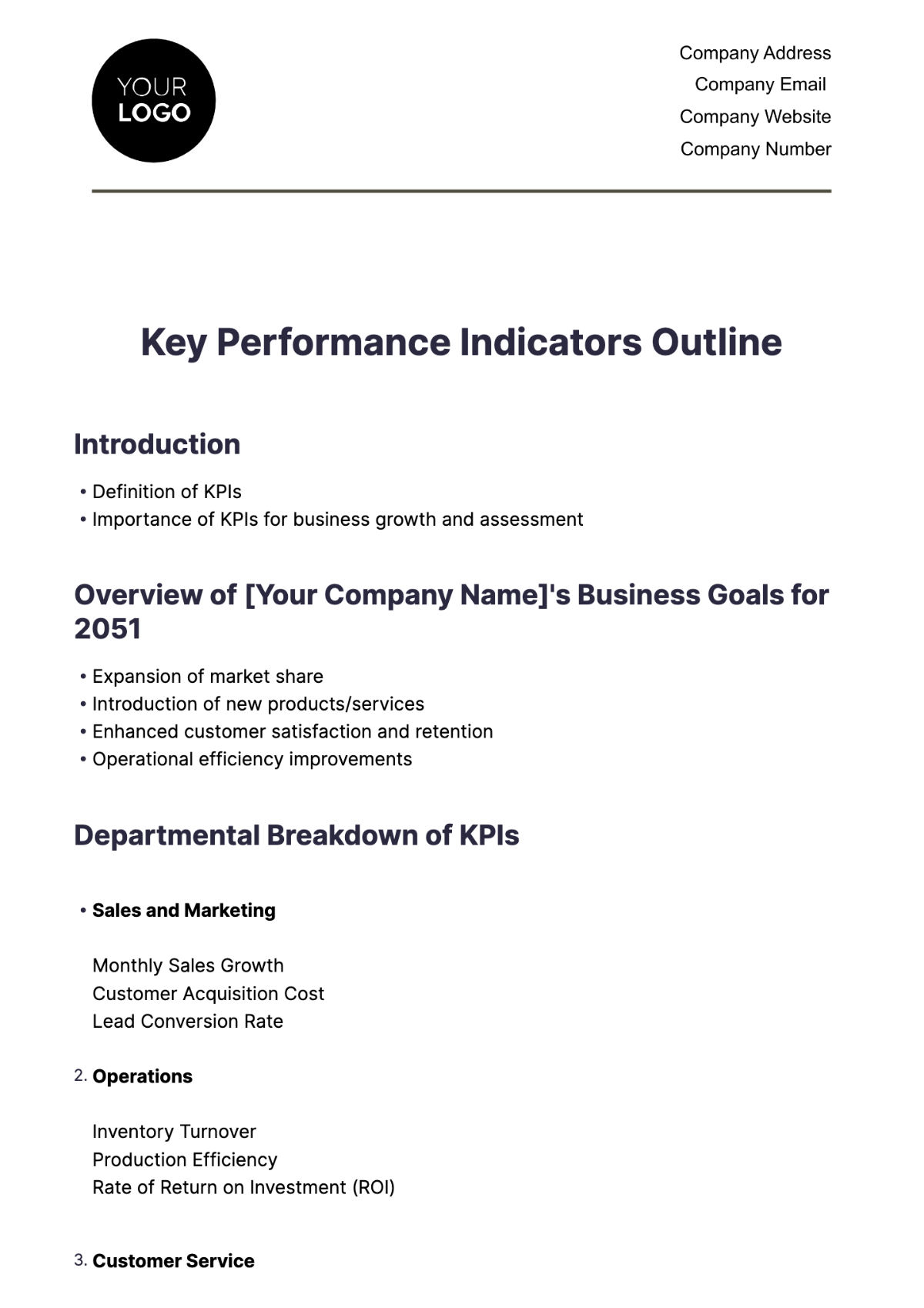 Key Performance Indicators Outline HR Template - Edit Online & Download