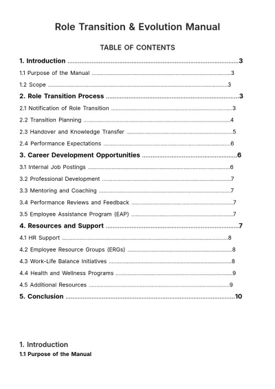 Free Role Transition & Evolution Manual HR Template to Edit Online