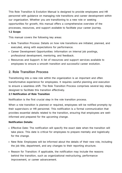 Free Role Transition & Evolution Manual HR Template to Edit Online