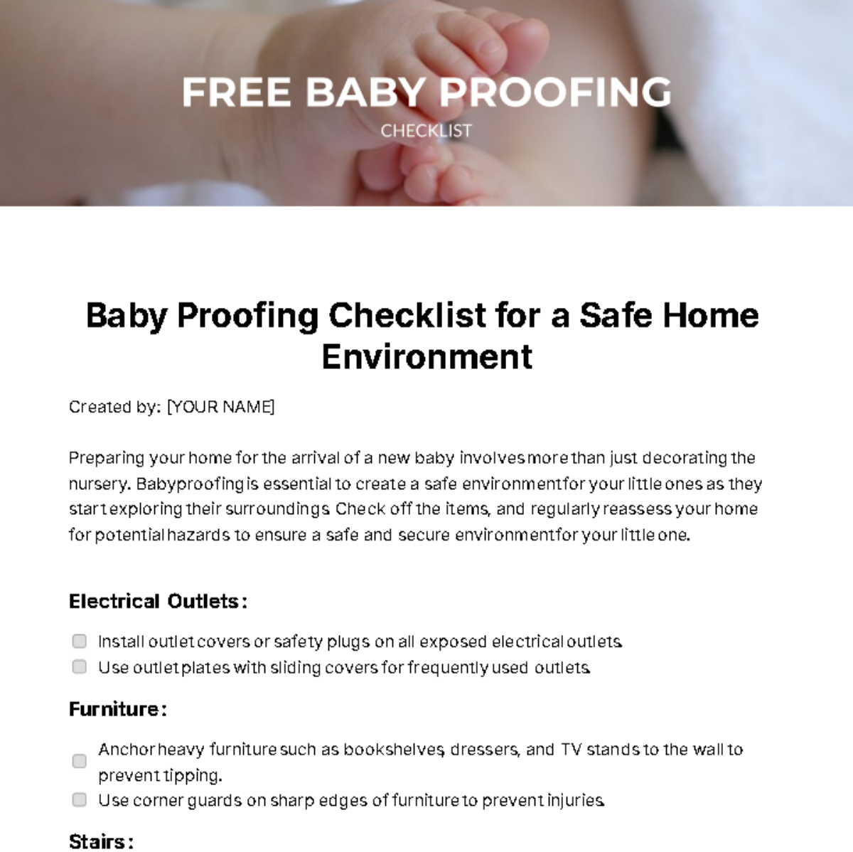 Baby Proofing Checklist Template