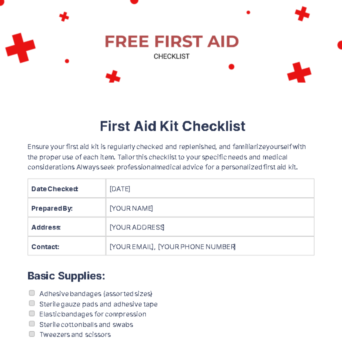 First Aid Checklist Template