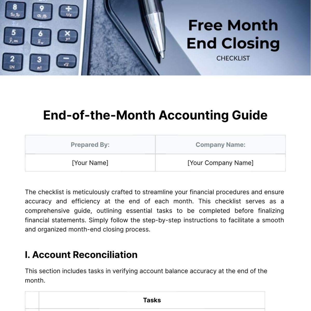 Month End Closing Checklist Template