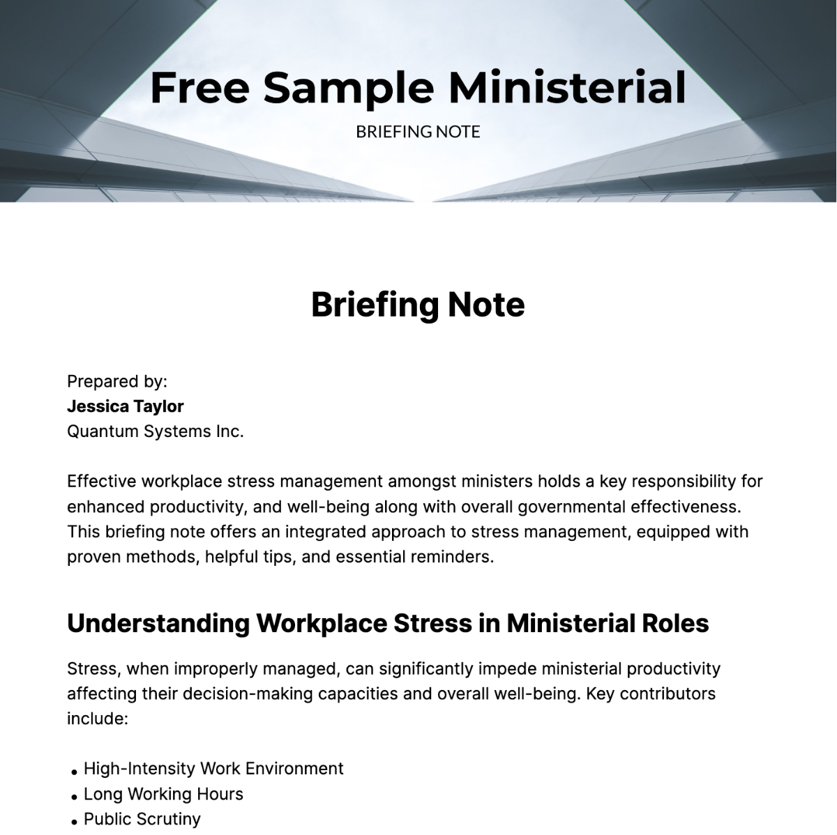 Free Sample Ministerial Briefing Note Template