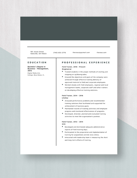 Field Trainer Resume Template