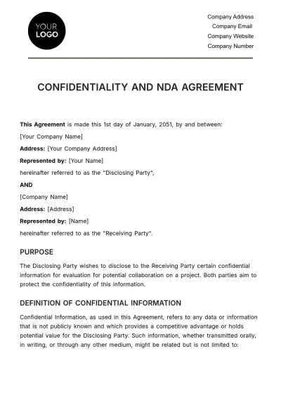 Free Confidentiality and NDA Agreement HR Template to Edit Online
