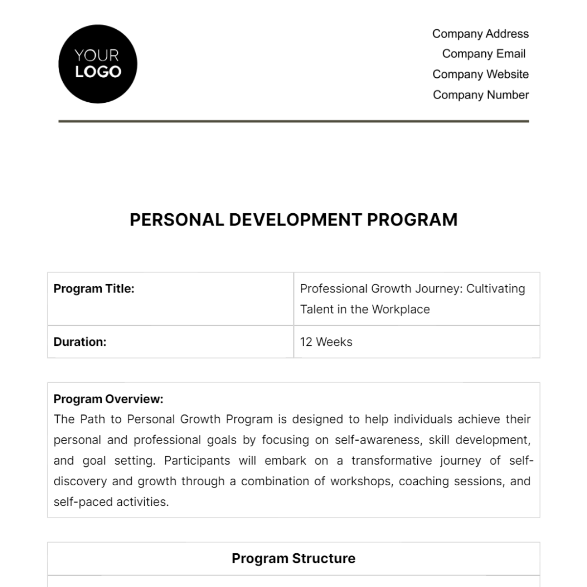 Personal Development Program HR Template