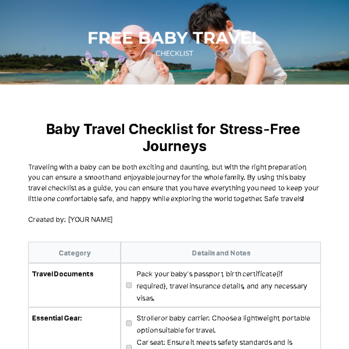 Baby Travel Checklist Template