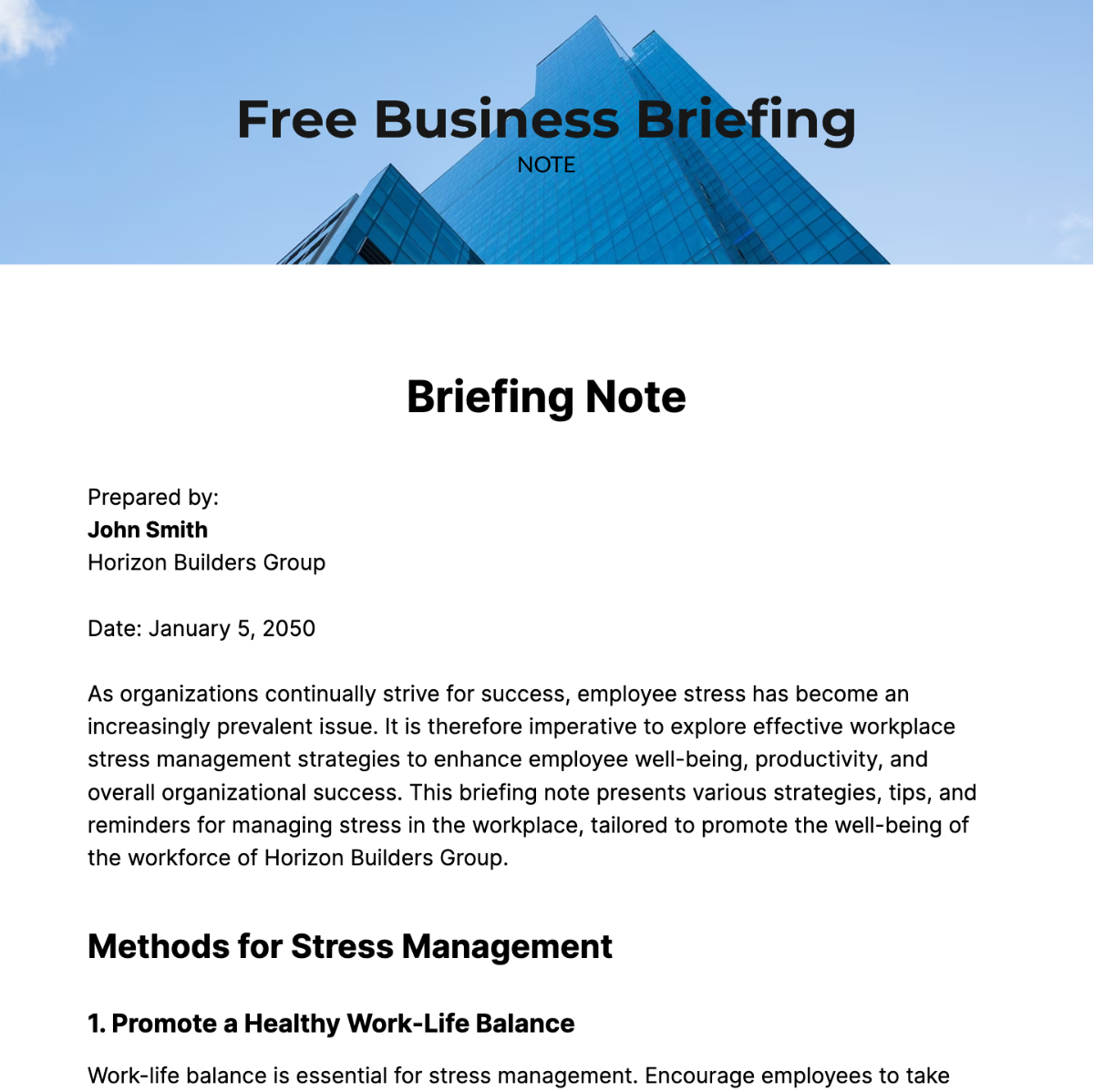 Free Business Briefing Note Template