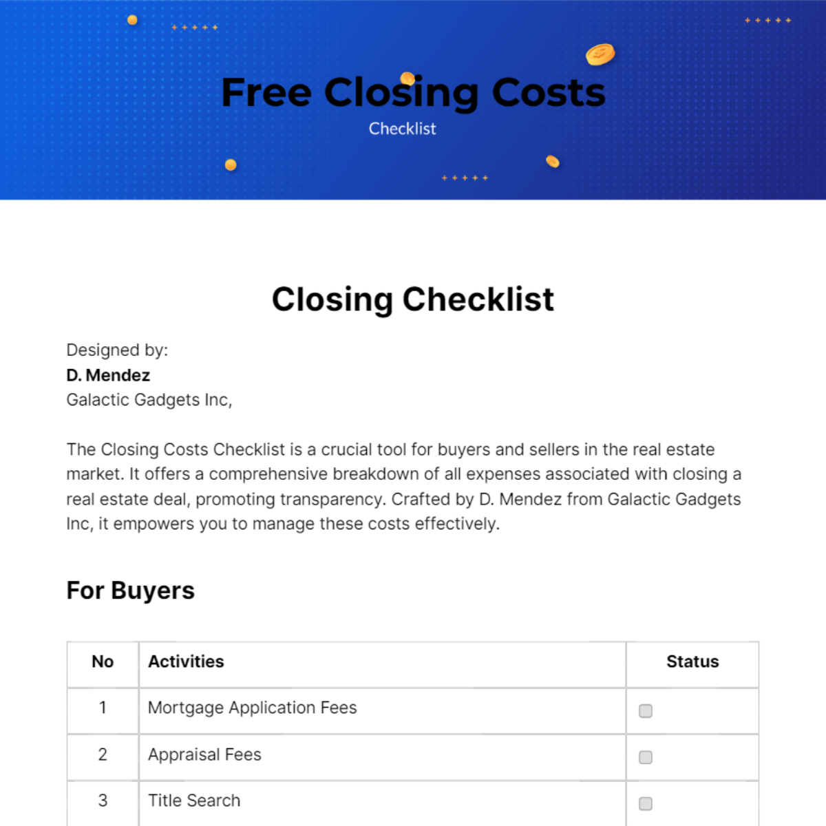 Closing Costs Checklist Template - Edit Online & Download Example ...