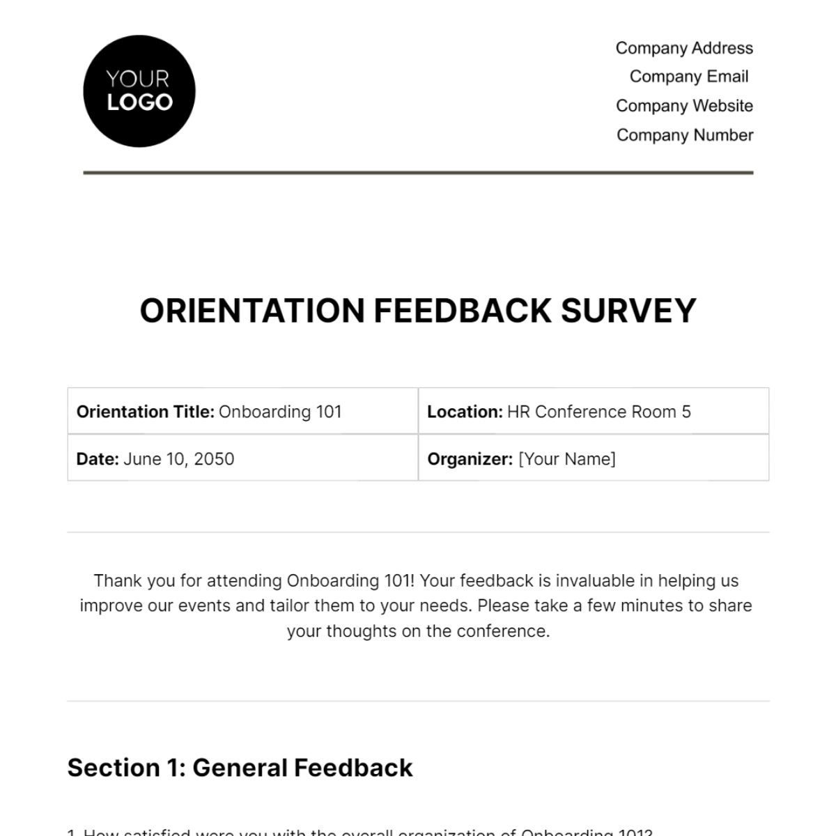 Orientation Feedback Survey HR Template