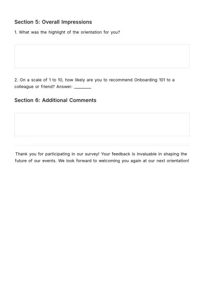 Free Orientation Feedback Survey HR Template to Edit Online